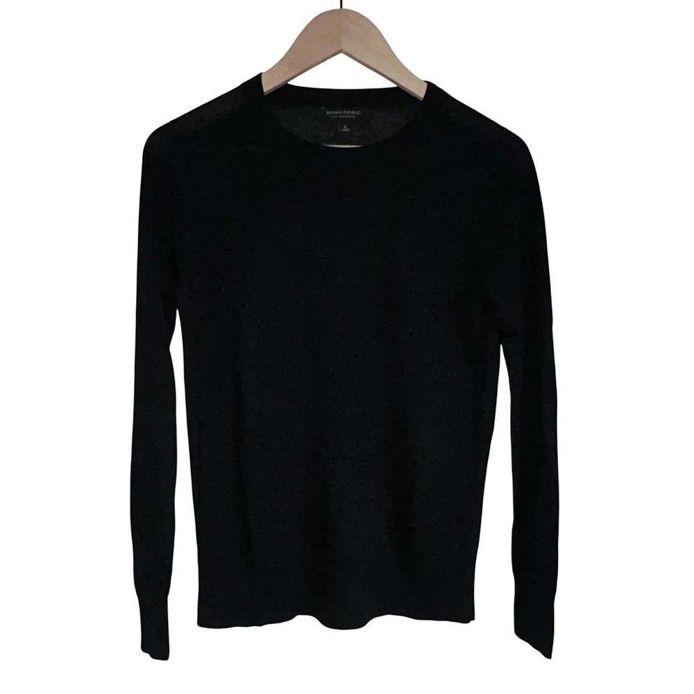 Banana Republic Mens Silk Cashmere Crew Neck Sweater Black Small RN 54023
